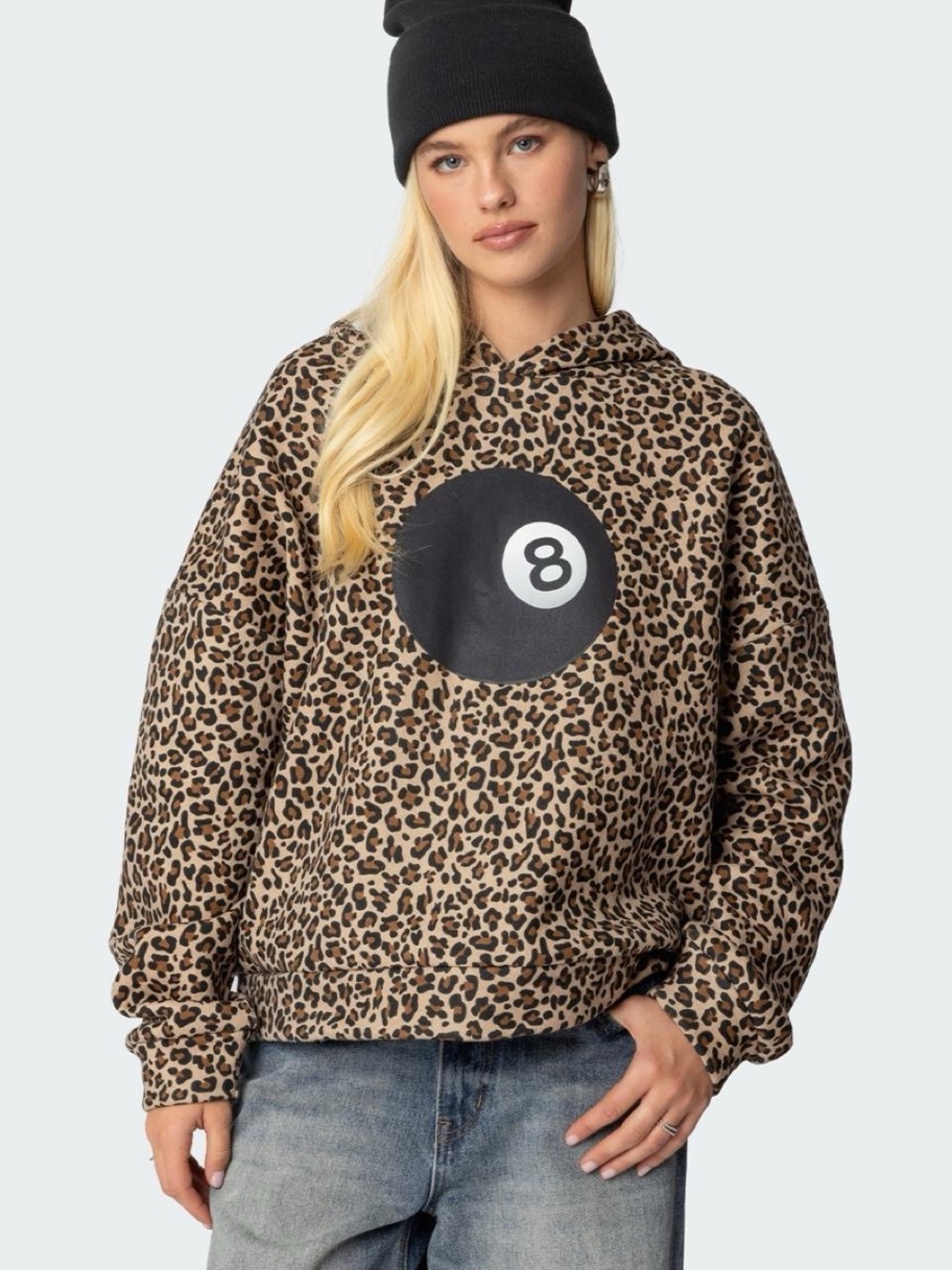 Edikted Leopard 8-Ball Hoodie - Tan & Black